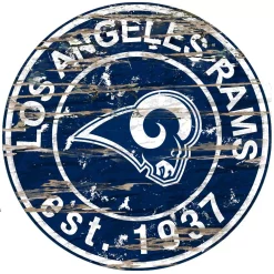 Wall Signs Adventure Furniture 24″ NFL Los Angeles Rams Round Distressed Sign