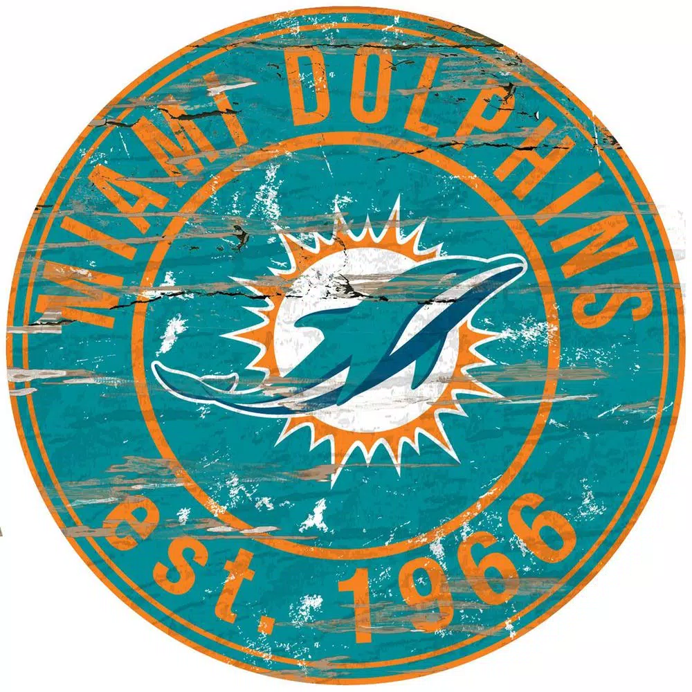 Wall Signs Adventure Furniture 24 In. NFL Miami Dolphins Round Distressed Sign 3 Wall Signs Adventure Furniture 24 In. NFL Miami Dolphins Round Distressed Sign