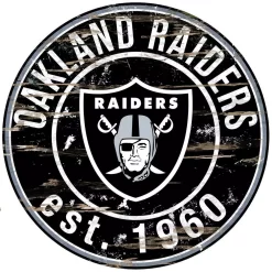 Wall Signs Adventure Furniture 24″ NFL Oakland Raiders Round Distressed Sign