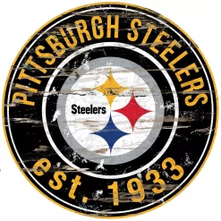 Wall Signs Adventure Furniture 24″ NFL Pittsburgh Steelers Round Distressed Sign
