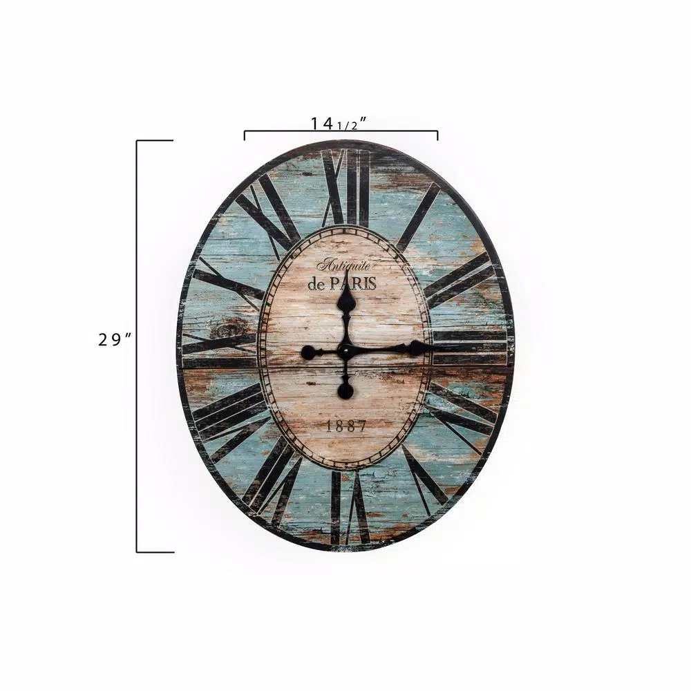 Wall Clocks 3R Studios Turquoise Oval Wood Wall Clock 7 Wall Clocks 3R Studios Turquoise Oval Wood Wall Clock - Image 5