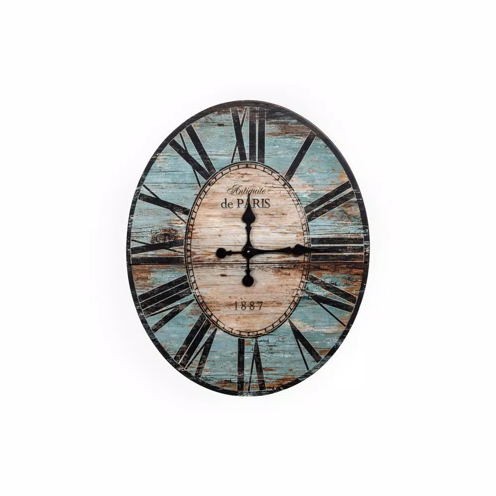 Wall Clocks 3R Studios Turquoise Oval Wood Wall Clock 9 Wall Clocks 3R Studios Turquoise Oval Wood Wall Clock - Image 7