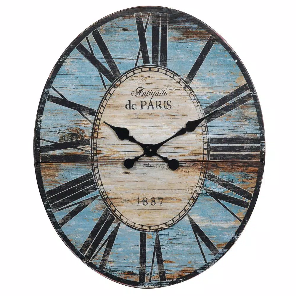 Wall Clocks 3R Studios Turquoise Oval Wood Wall Clock 4 Wall Clocks 3R Studios Turquoise Oval Wood Wall Clock - Image 2