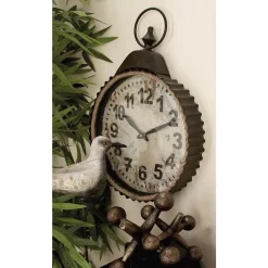 Wall Clocks LITTON LANE Rustic Distressed Round Analog Wall Clock