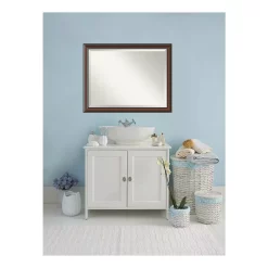 Mirrors Amanti Art Cyprus 45 In. W X 35 In. H Framed Rectangular Beveled Edge Bathroom Vanity Mirror In Walnut