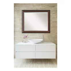 Mirrors Amanti Art Cyprus 33 In. W X 27 In. H Framed Rectangular Beveled Edge Bathroom Vanity Mirror In Walnut