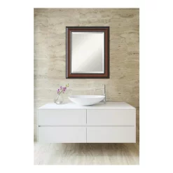 Mirrors Amanti Art Cyprus 21 In. W X 25 In. H Framed Rectangular Beveled Edge Bathroom Vanity Mirror In Walnut
