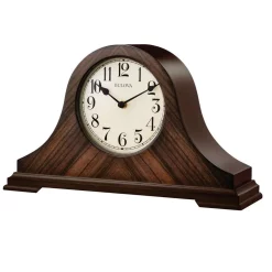 Table Clocks Bulova 9 In. H X 15.25 In W Walnut Traditional Table Clock With Hardwood Case