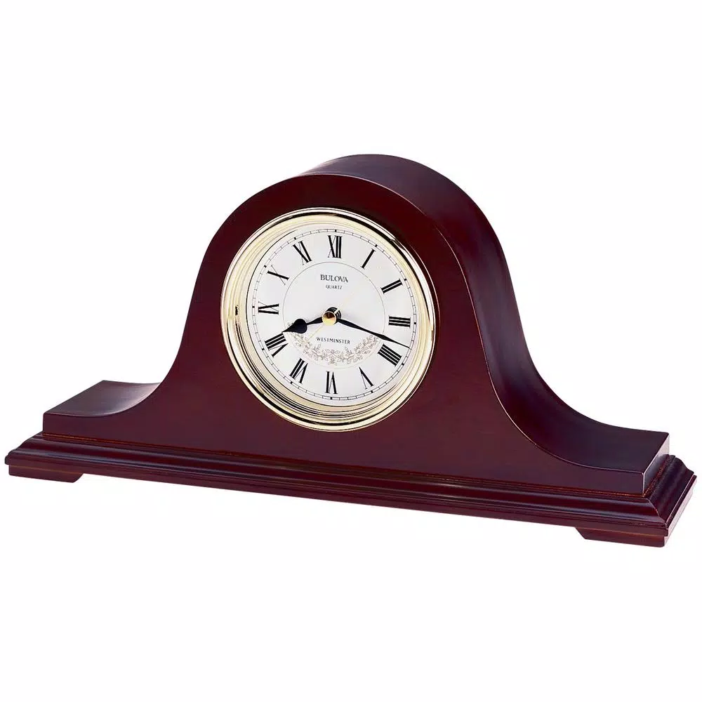 Table Clocks Bulova Bent Wood Case With Walnut Mantel Chime Clock 2 Table Clocks Bulova Bent Wood Case With Walnut Mantel Chime Clock