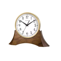 Table Clocks Bulova 8.5 In. H X 10.6 In. W Brown Cherry Table Clock With Hardwood Base And Gold Tone Clock