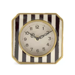 Table Clocks Zentique Black And White Striped With Gold Trimmed Rounded Square Table Clock