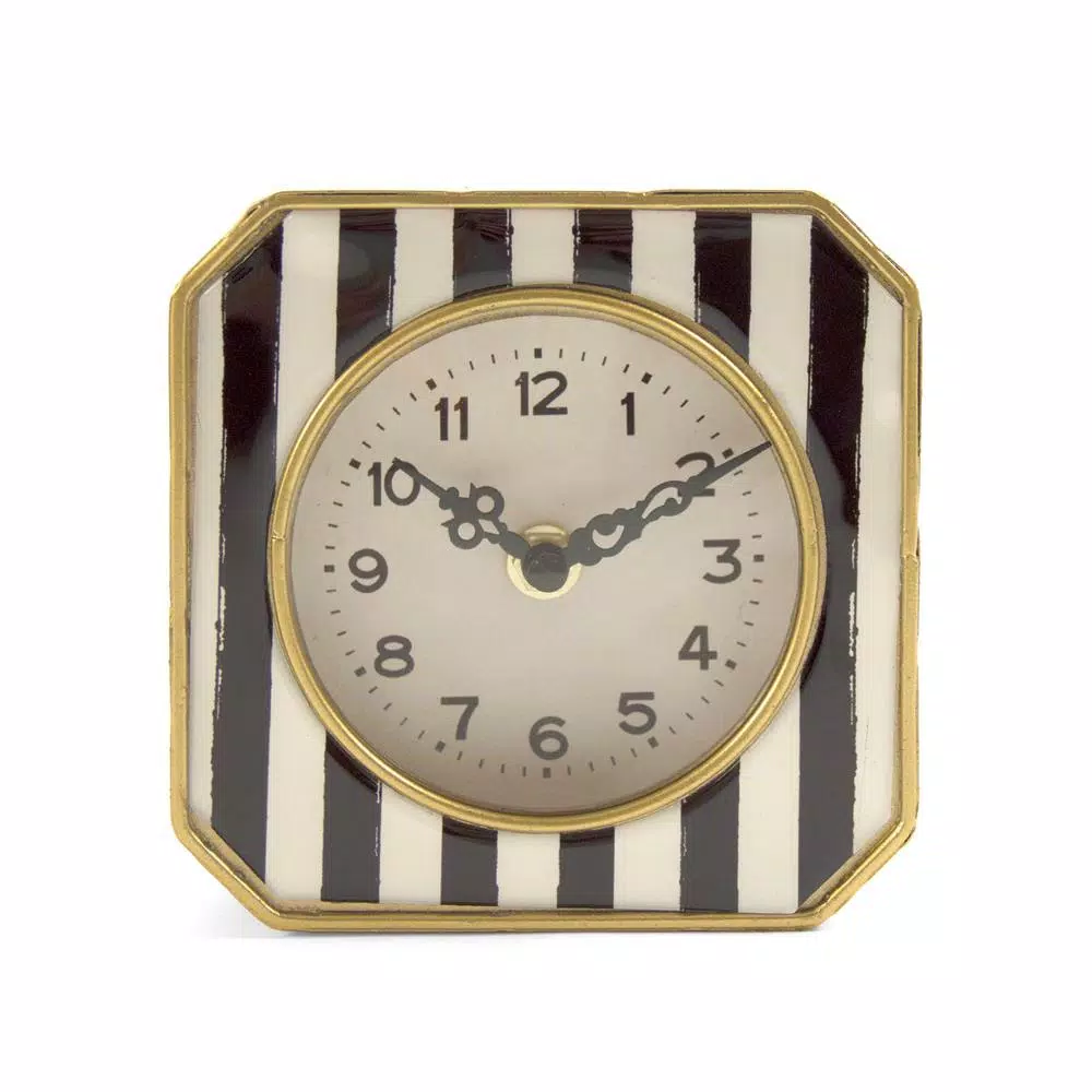 Table Clocks Zentique Black And White Striped With Gold Trimmed Rounded Square Table Clock 3 Table Clocks Zentique Black And White Striped With Gold Trimmed Rounded Square Table Clock