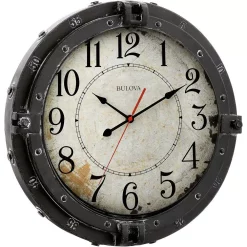 Wall Clocks Bulova 17 In. H X 17 In. W Round Metal Wall Clock With Maritime Porthole Design