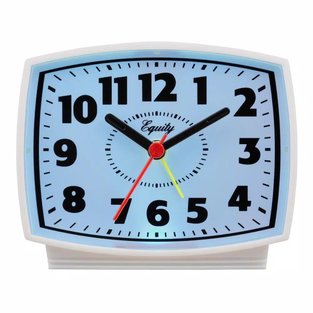 Table Clocks Equity By La Crosse 3 In. Tall Electrical Analog White Alarm Clock With Backlight 3 Table Clocks Equity By La Crosse 3 In. Tall Electrical Analog White Alarm Clock With Backlight