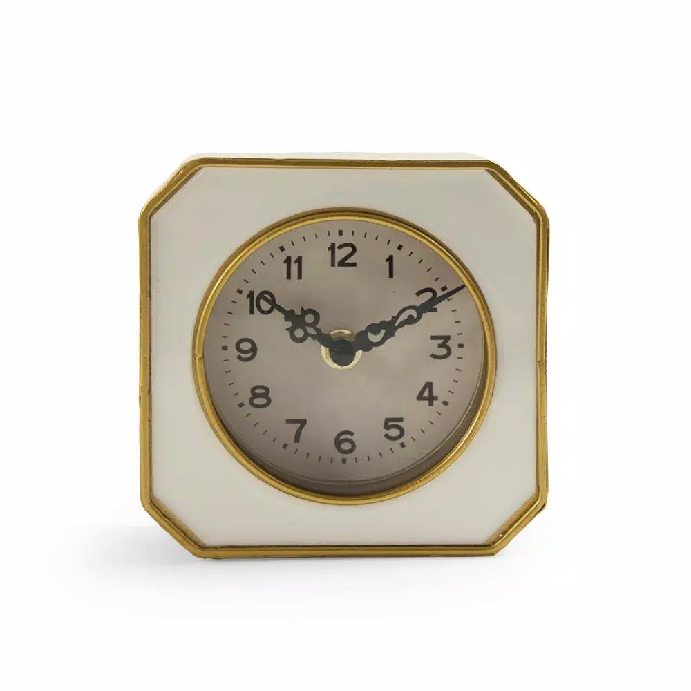Table Clocks Zentique White And Gold Rounded Square Table Clock 3 Table Clocks Zentique White And Gold Rounded Square Table Clock