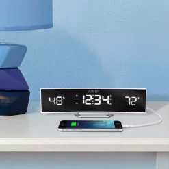 Table Clocks La Crosse Technology White Curved Alarm Clock With Mirrored LED Lens Display -SAFAVIEH Shop white la crosse technology table clocks 602 247 31 1000