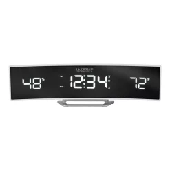 Table Clocks La Crosse Technology White Curved Alarm Clock With Mirrored LED Lens Display