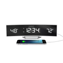 Table Clocks La Crosse Technology White Curved Alarm Clock With Mirrored LED Lens Display -SAFAVIEH Shop white la crosse technology table clocks 602 247 fa 1000