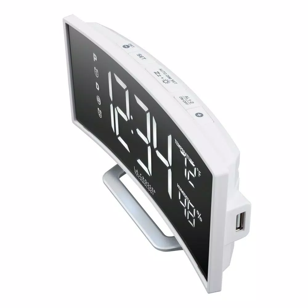 Table Clocks La Crosse Technology Curved Mirror LED Alarm Clock With Temperature & Humidity, USB Port 7 Table Clocks La Crosse Technology Curved Mirror LED Alarm Clock With Temperature & Humidity, USB Port - Image 5