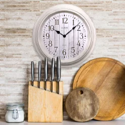Wall Clocks La Crosse Technology 14 In. Round White Barn Wood Quartz Wall Clock -SAFAVIEH Shop white la crosse technology wall clocks 404 3036bw 44 1000