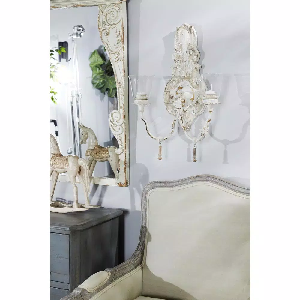 Wall Accents LITTON LANE Distressed White 2-Light Candle Sconce 5 Wall Accents LITTON LANE Distressed White 2-Light Candle Sconce - Image 3