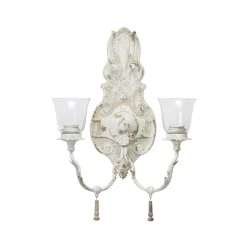Wall Accents LITTON LANE Distressed White 2-Light Candle Sconce