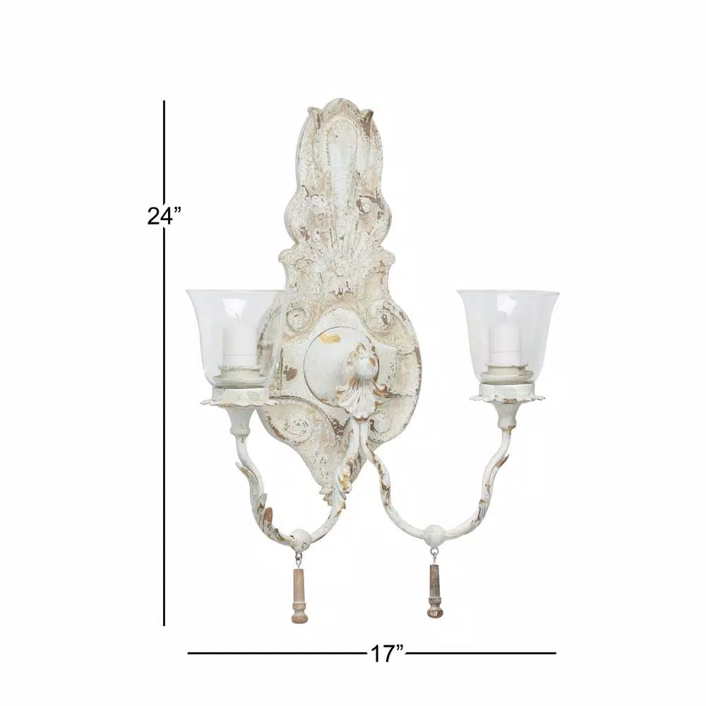Wall Accents LITTON LANE Distressed White 2-Light Candle Sconce 9 Wall Accents LITTON LANE Distressed White 2-Light Candle Sconce - Image 7