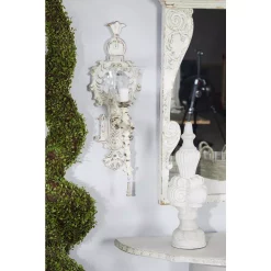 Wall Accents LITTON LANE Distressed White Ornate Candle Sconce