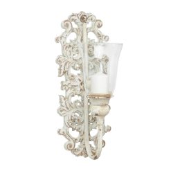 Wall Accents LITTON LANE Distressed White Acanthus Candle Sconce