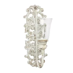 Wall Accents LITTON LANE Distressed White Acanthus Candle Sconce -SAFAVIEH Shop white litton lane candle holders 35463 c3 1000