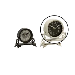 LITTON LANE 7 In. X 7 In. Iron Black And Vintage White Round Table Clocks On Rectangular Scrollwork-Designed Base (Set Of 2) 6 LITTON LANE 7 In. X 7 In. Iron Black And Vintage White Round Table Clocks On Rectangular Scrollwork-Designed Base (Set Of 2) -SAFAVIEH Shop white litton lane table clocks 52565 4f 1000