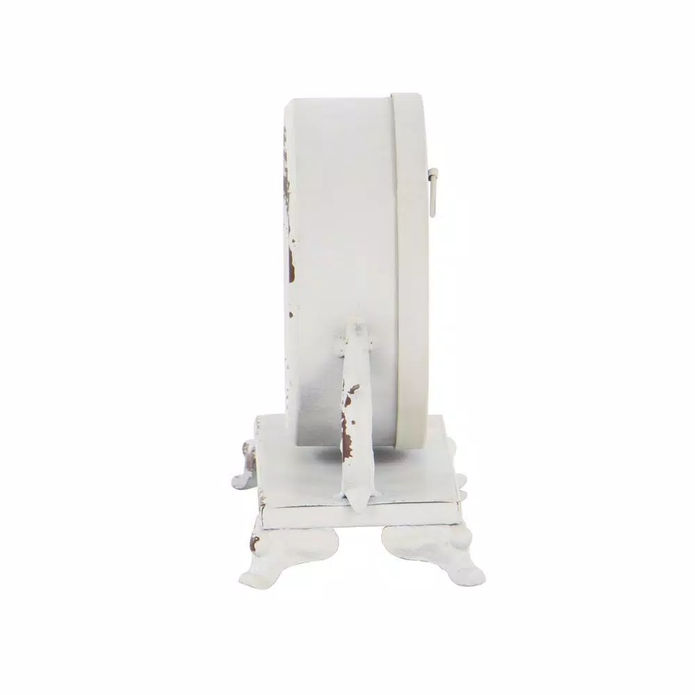 LITTON LANE 7 in. x 7 in. Iron Black and Vintage White Round Table Clocks on Rectangular Scrollwork-Designed Base (Set of 2) LITTON LANE 7 In. X 7 In. Iron Black And Vintage White Round Table Clocks On Rectangular Scrollwork-Designed Base (Set Of 2) -SAFAVIEH Shop white litton lane table clocks 52565 e1 1000