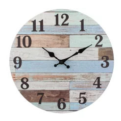 Wall Clocks Stonebriar Collection Coastal Worn Blue And White Wooden Wall Clock