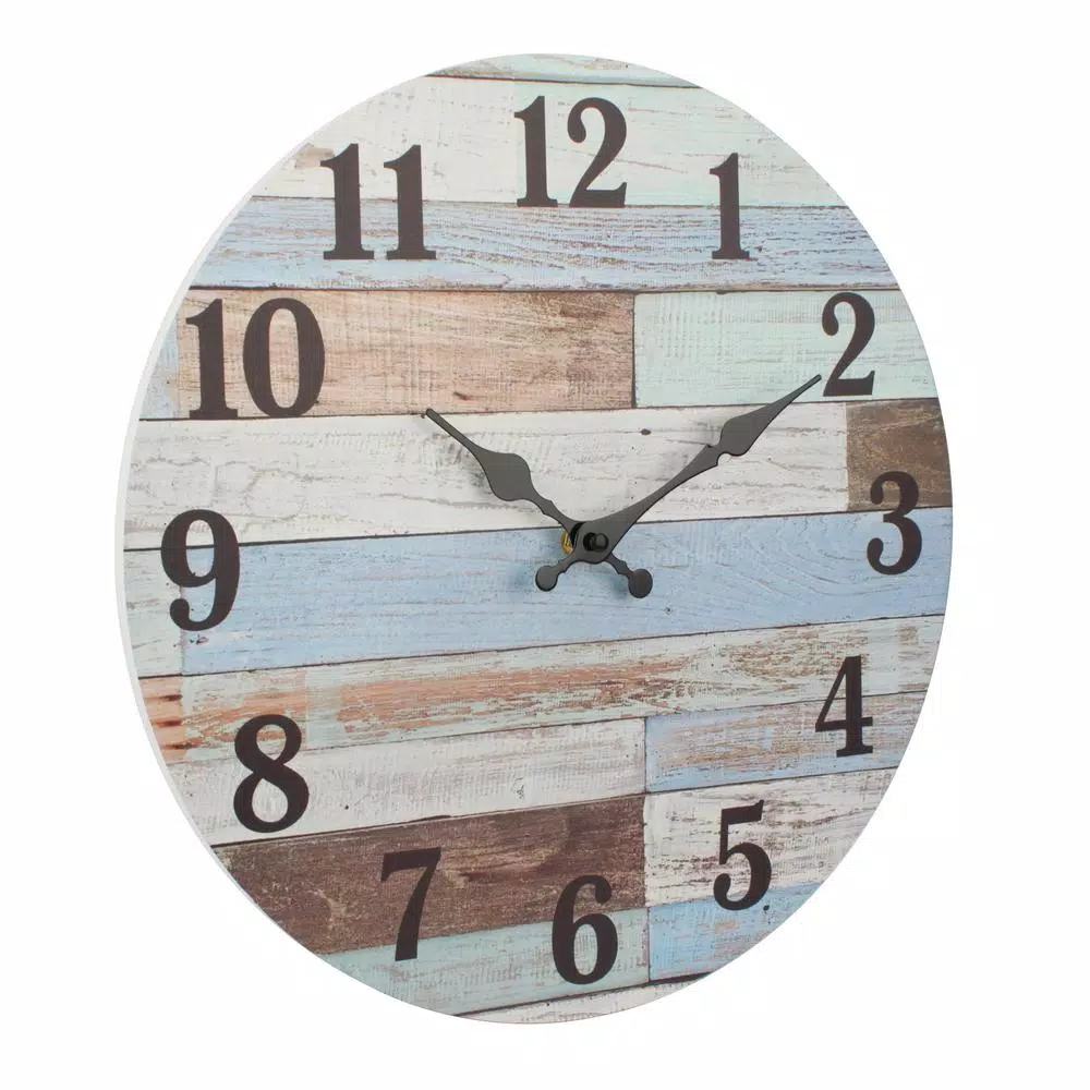 Wall Clocks Stonebriar Collection Coastal Worn Blue And White Wooden Wall Clock 4 Wall Clocks Stonebriar Collection Coastal Worn Blue And White Wooden Wall Clock - Image 2