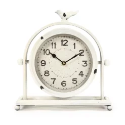 Table Clocks Zentique Vintage White Metal Hinged Bird Table Clock