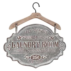 Wall Signs LITTON LANE Farmhouse Whitewashed Wood And Silver Metal Laundry Room Decorative Sign