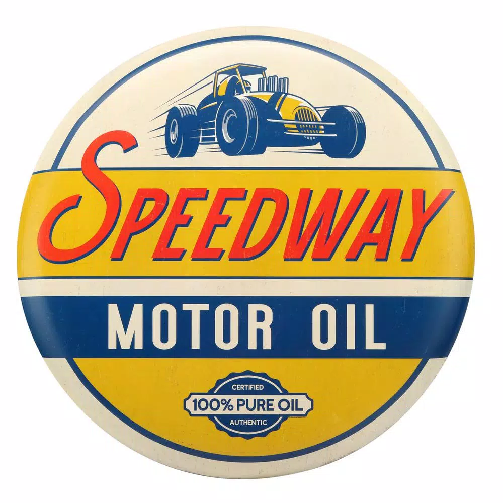 Wall Signs SPEEDWAY Motor Oil Tin Button Decorative Sign 3 Wall Signs SPEEDWAY Motor Oil Tin Button Decorative Sign